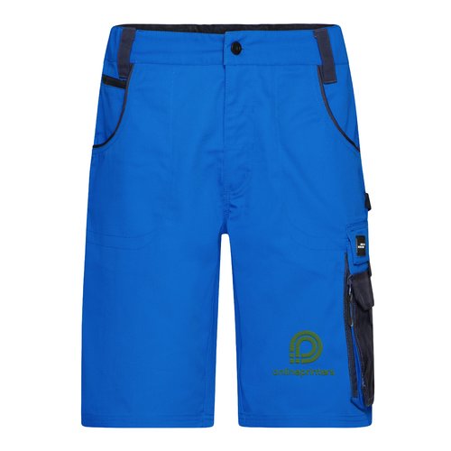Pantaloncini da lavoro blu in misto poliestere-cotone con tasche multiple.