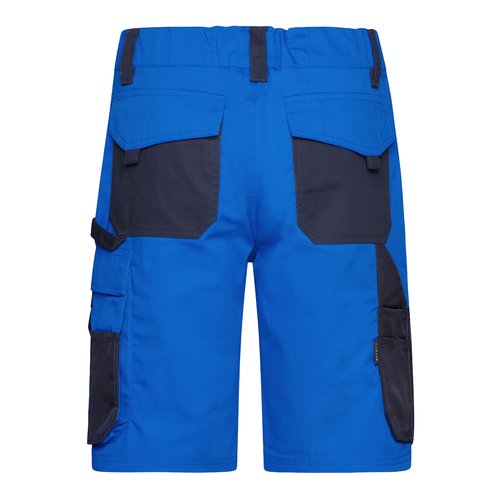 Pantaloncini da lavoro blu in misto poliestere-cotone con diverse tasche.