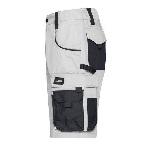 Pantaloncini da lavoro bianchi/grigi in misto poliestere-cotone con tasche multiple.