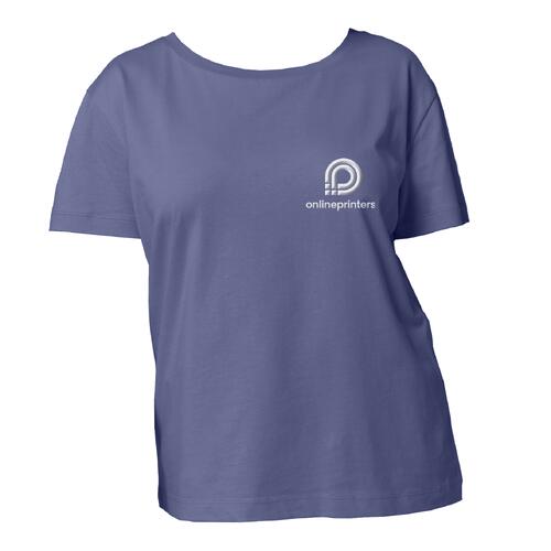 T-shirt blu in cotone organico da donna a maniche corte.