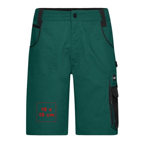 Pantaloncini unisex in tessuto verde con tasche.