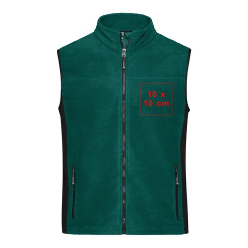 Gilet in pile verde con zip integrale e tasche laterali.