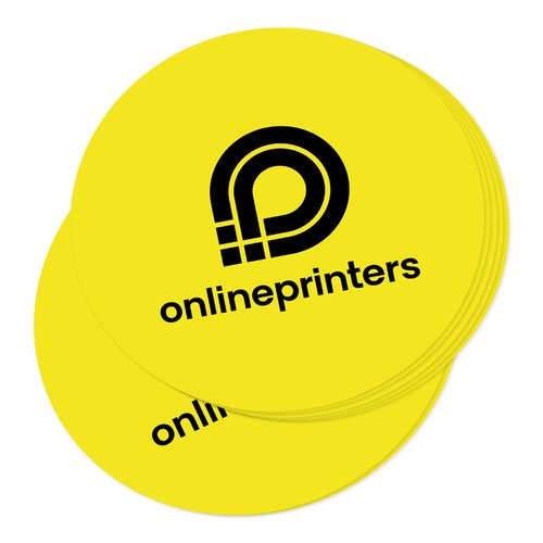Adesivo in carta giallo di forma personalizzata.