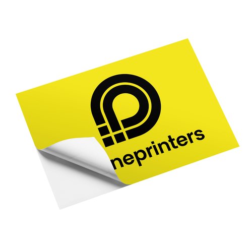 Adesivo giallo di forma personalizzata, autoadesivo.