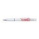 Penna a sfera in plastica bianca con funzione spray e clip.