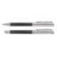 Set di penne in carbonio nero con penna a sfera, stilografica e custodia.