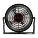 Ventilatore da tavolo nero con angolo di inclinazione regolabile.