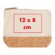 Beauty case chiaro in cotone con base in sughero e cerniera.