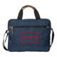 Borsa portadocumenti blu in tessuto con cerniera e manici.