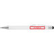 Penna a sfera bianca con touchpen e clip.
