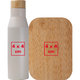 Set lunchbox bianco con borraccia in acciaio inox e coperchio in bamb.