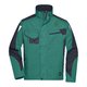 Giacca da lavoro verde scuro e nera in misto poliestere-cotone con tasche multiple.