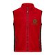 Gilet in pile di poliestere rosso con zip integrale e tasche laterali.