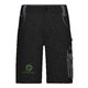 Pantaloncini da lavoro neri e grigi in misto poliestere-cotone con tasche multiple.