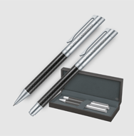 Set di penna a sfera e penna stilografica con astuccio senator® Carbon Line